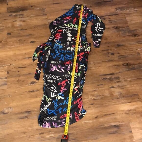 Off shoulder graffiti print bodycon cinched dress homemade - Picture 4 of 10